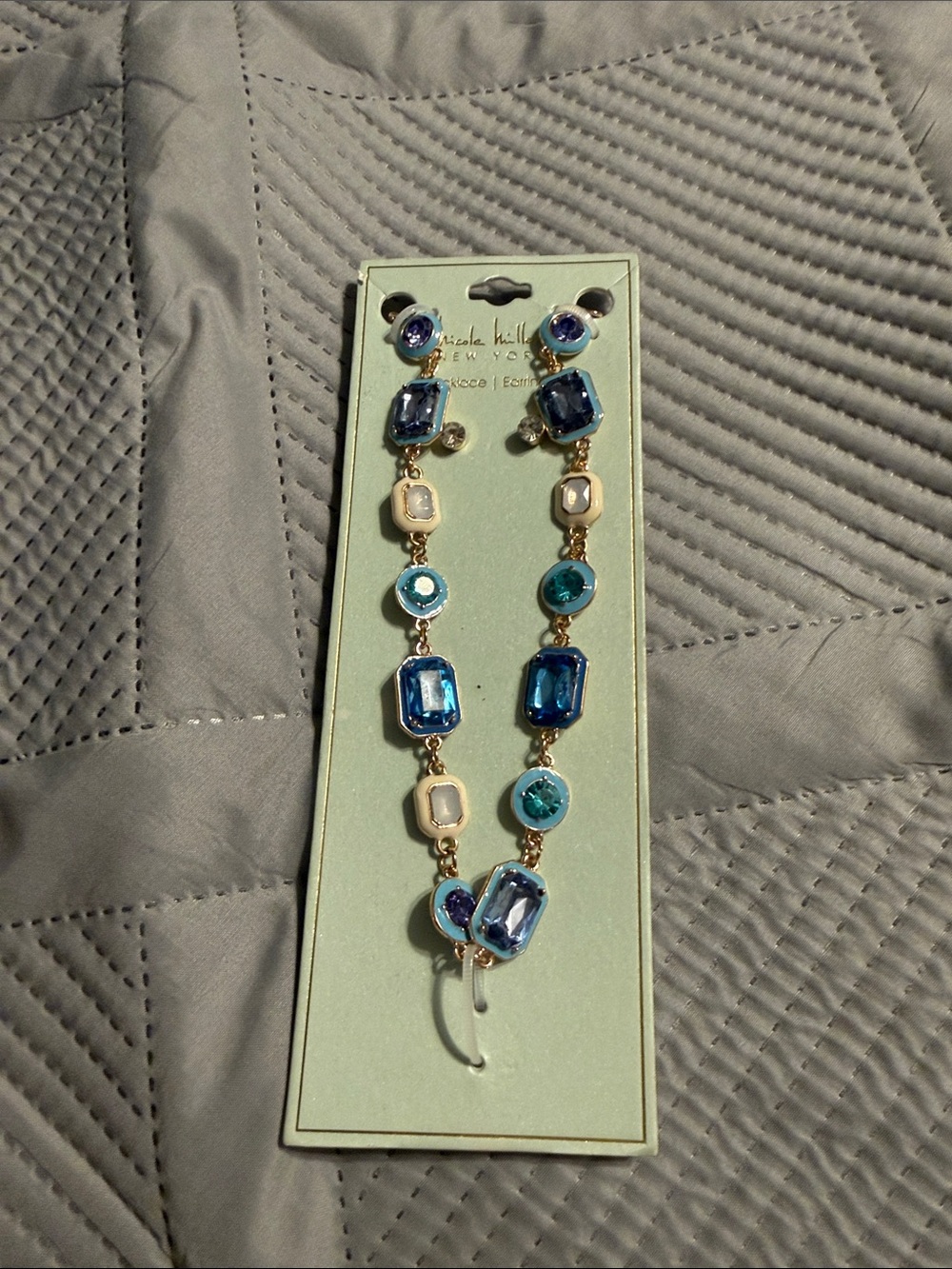 Nicole Miller Gold-Tone Necklace with Blue and Teal Stones
